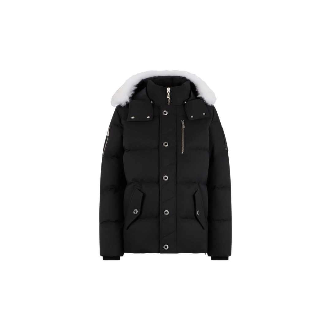 Moose Knuckles Black 3Q Parka - White fur